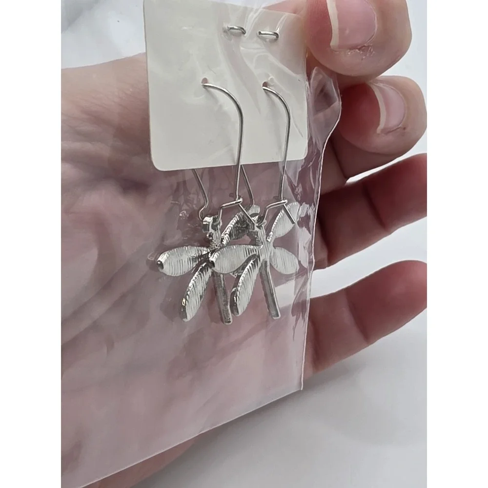 Silvertone Dragonfly Drop/dangle Earrings
